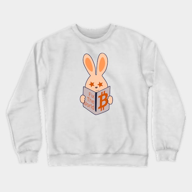 Happy bunny - Orange-pilled rabbit reading Bitcoin book Crewneck Sweatshirt by Babush-kat